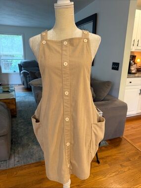 Casual Corduroy Tan Button-Front Pinafore Dress